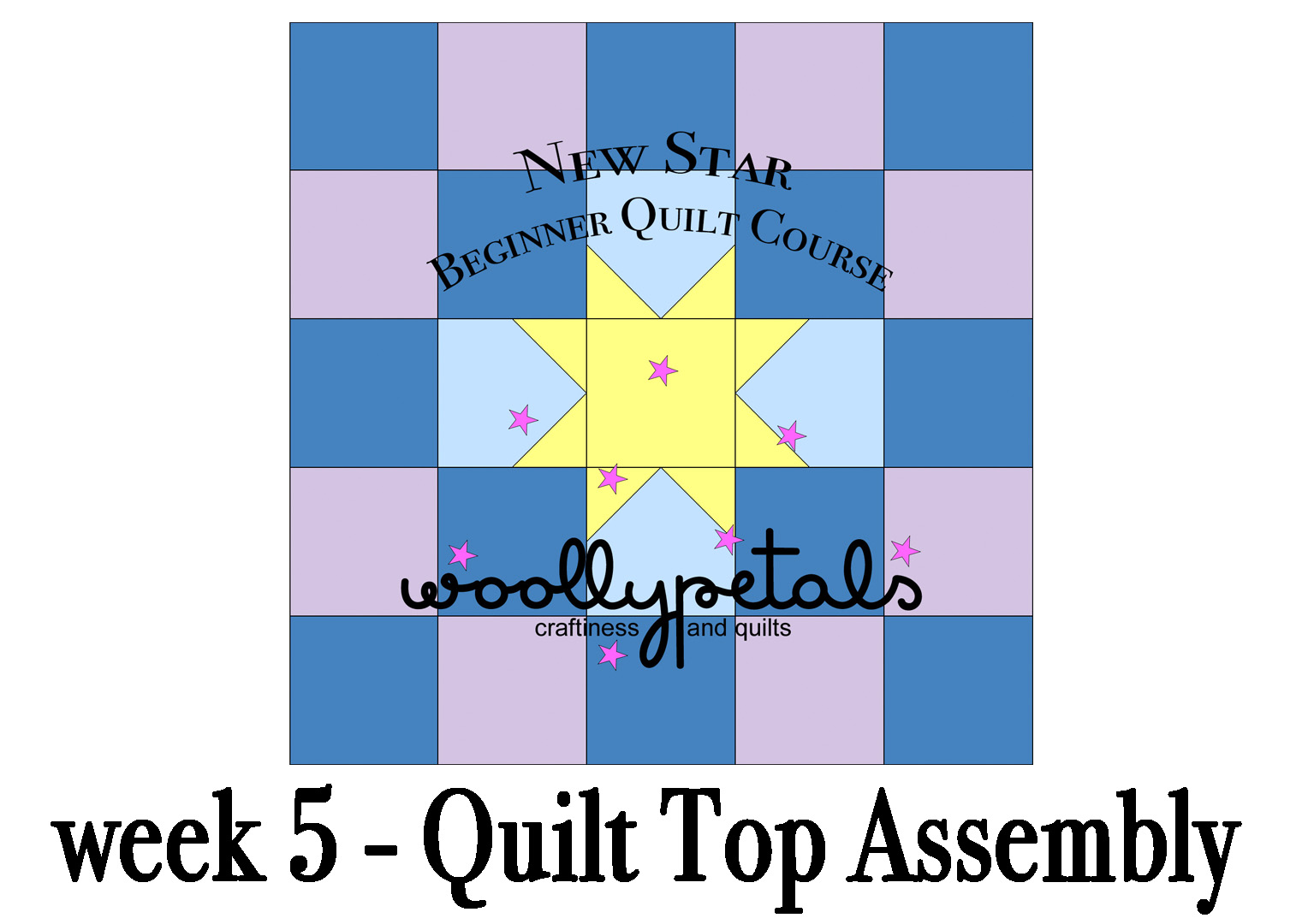 woollypetals Week 5 - Quilt Top Assembly New Star Beginner Quilt Course.