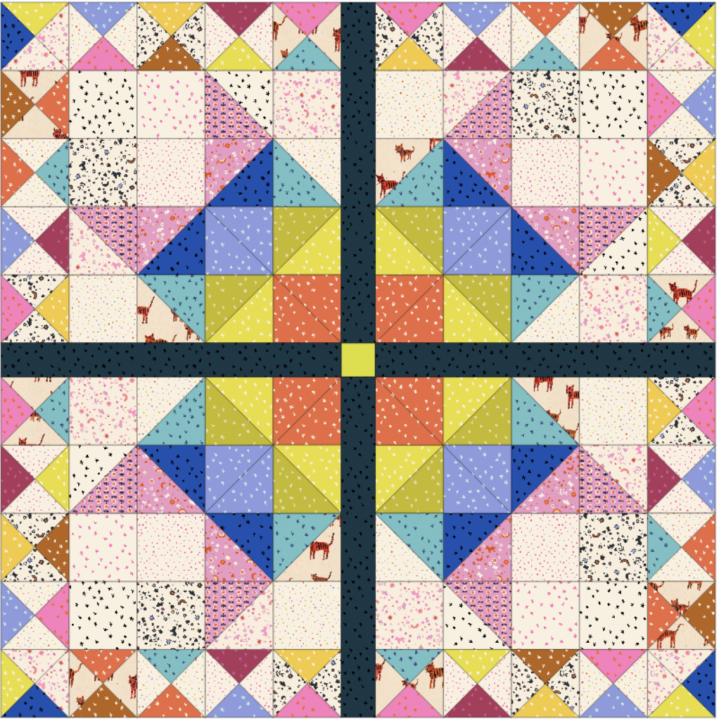 woollypetals Starfy Quilt Mock UP Hourglass Border Option